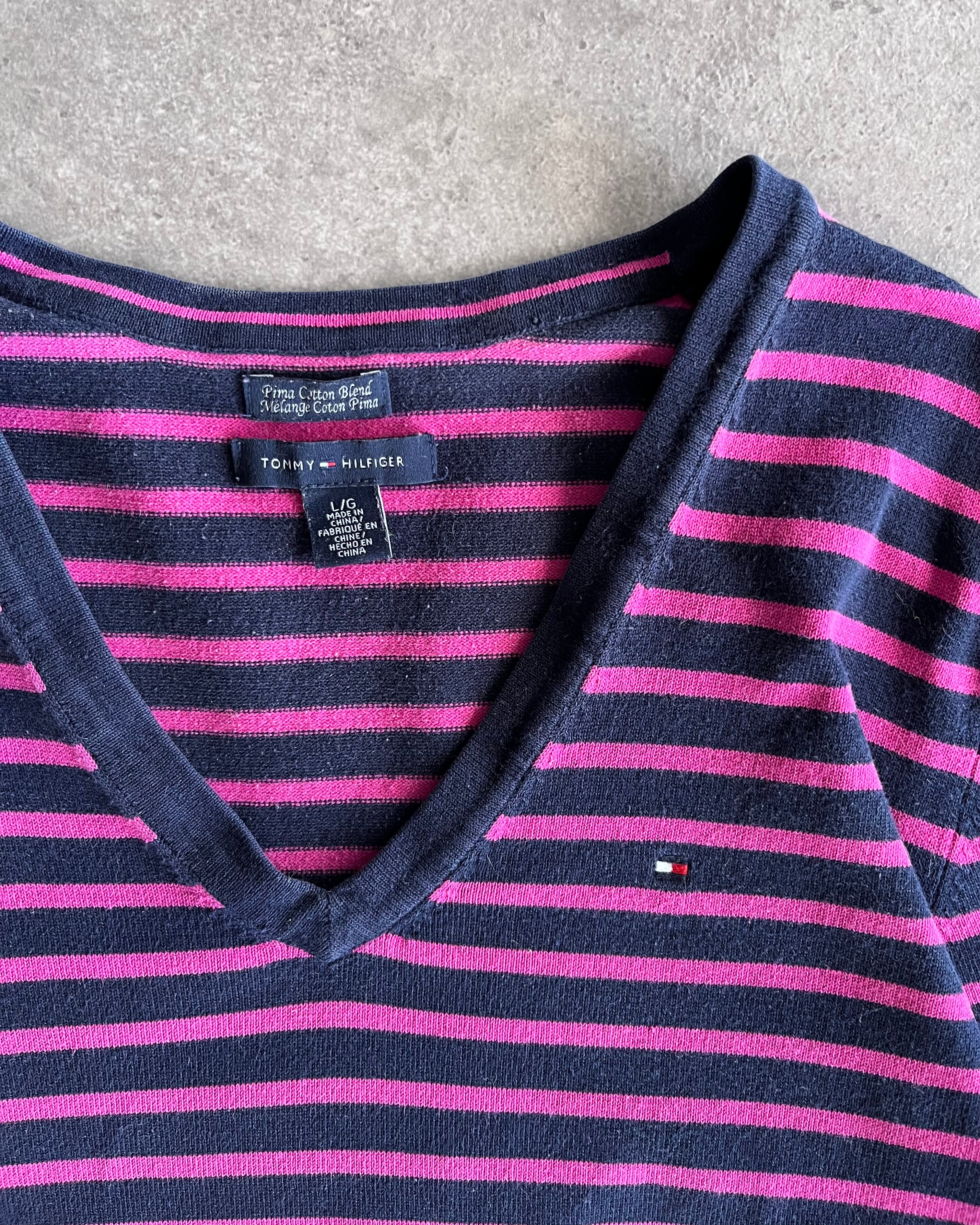 סריג פסים Tommy Hilfiger צווארון V וינטג׳ - L