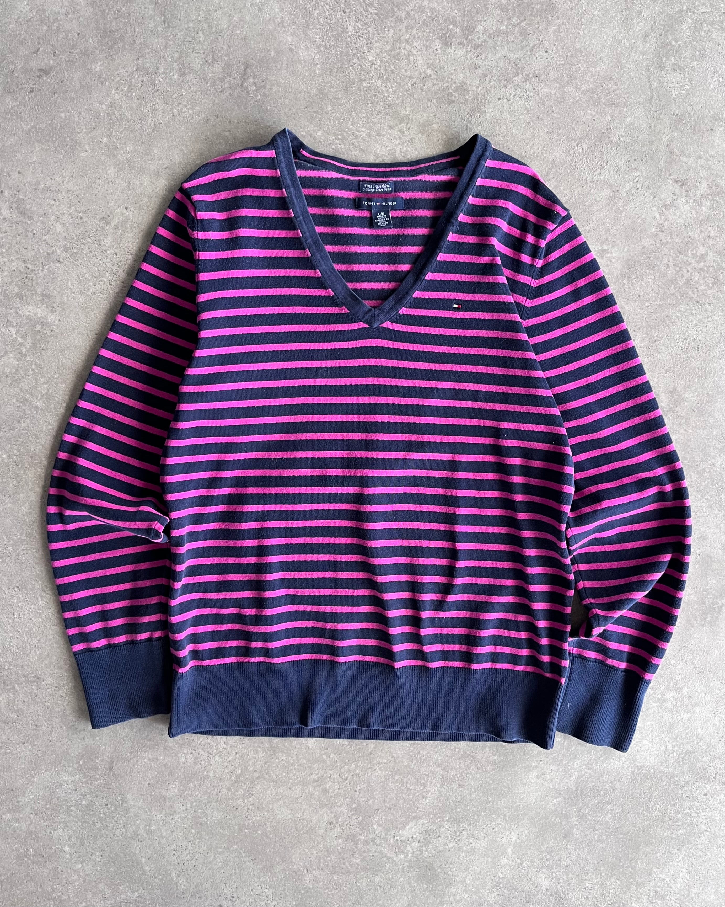 סריג פסים Tommy Hilfiger צווארון V וינטג׳ - L
