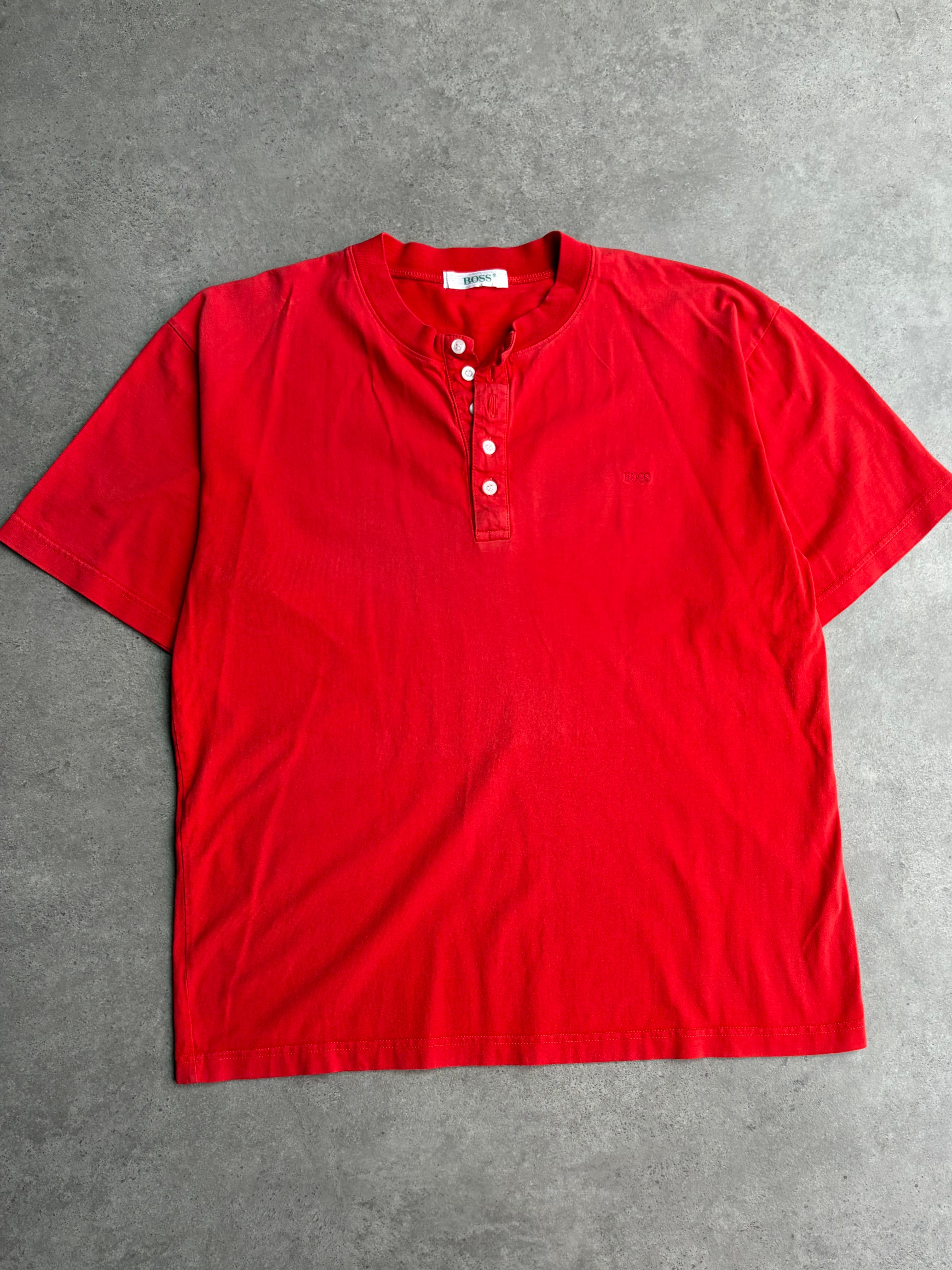 טי שירט Henley BOSS אדומה וינטג׳ - XL
