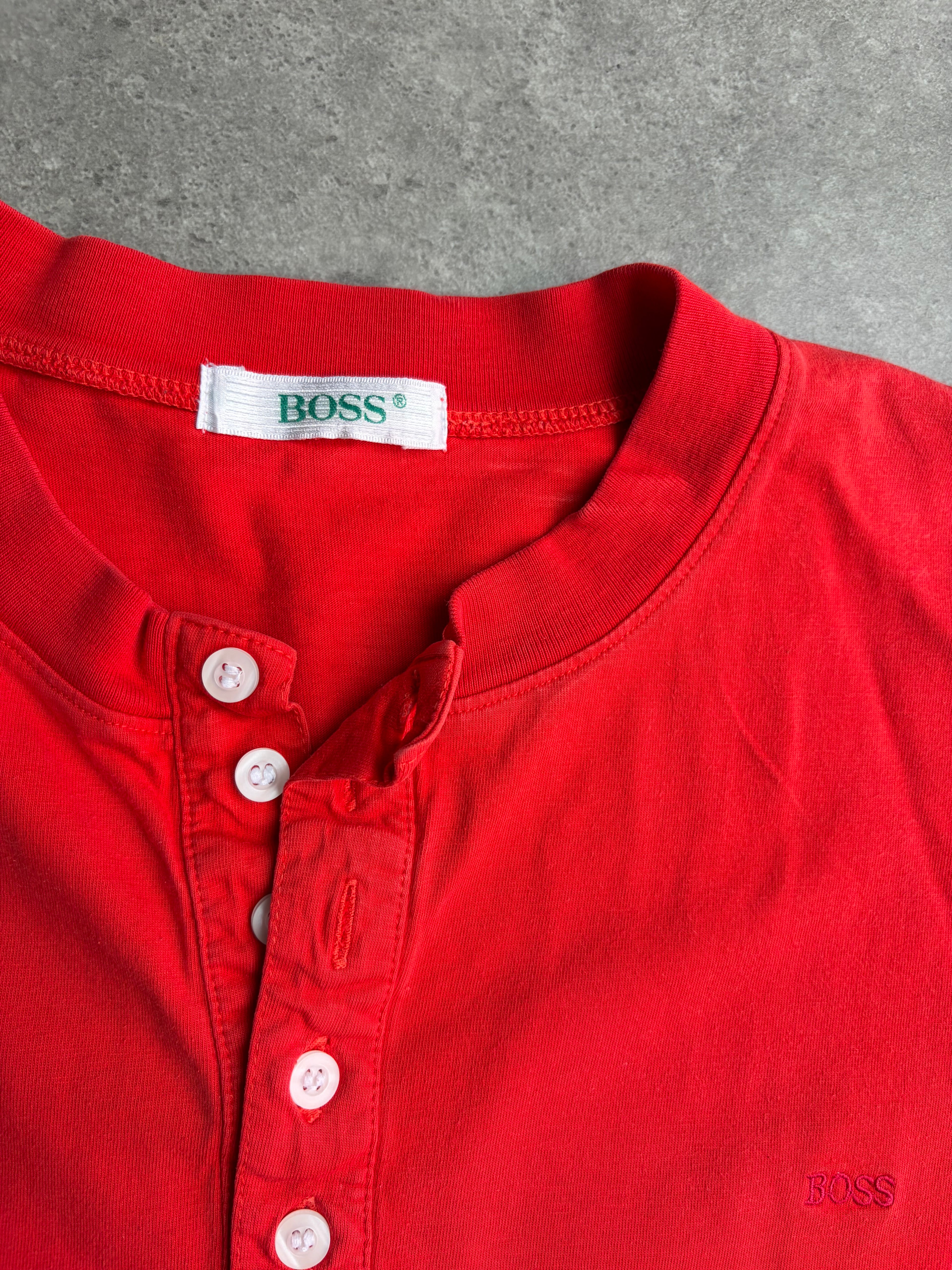 טי שירט Henley BOSS אדומה וינטג׳ - XL