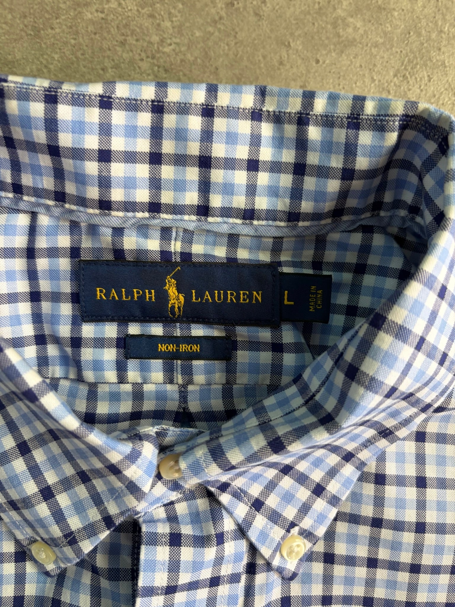 חולצת Ralph Lauren משבצות כחול-לבן וינטג׳ - XL