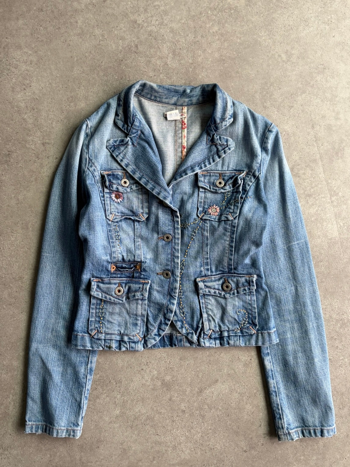 ג׳קט ג׳ינס Polo Jeans Co. עם רקמות פרחים וינטג׳ - XXS