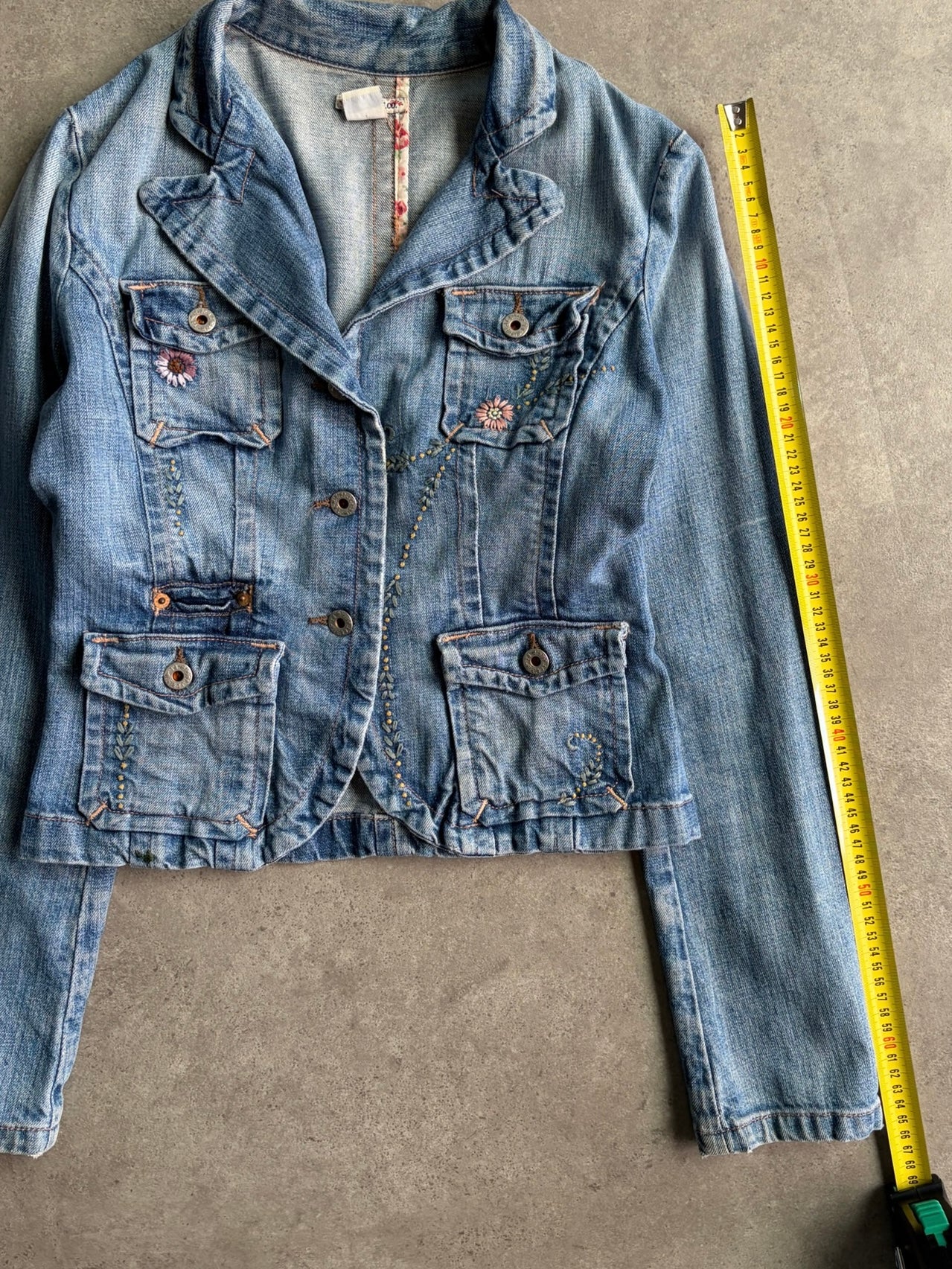 ג׳קט ג׳ינס Polo Jeans Co. עם רקמות פרחים וינטג׳ - XXS