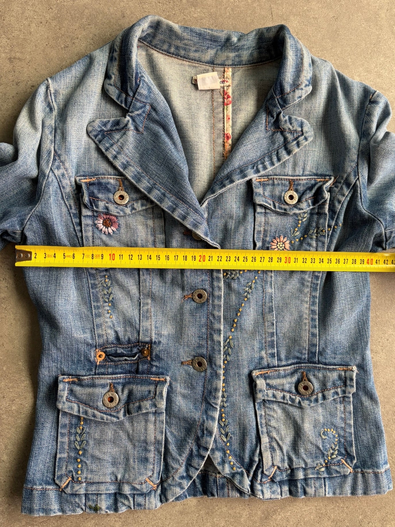 ג׳קט ג׳ינס Polo Jeans Co. עם רקמות פרחים וינטג׳ - XXS