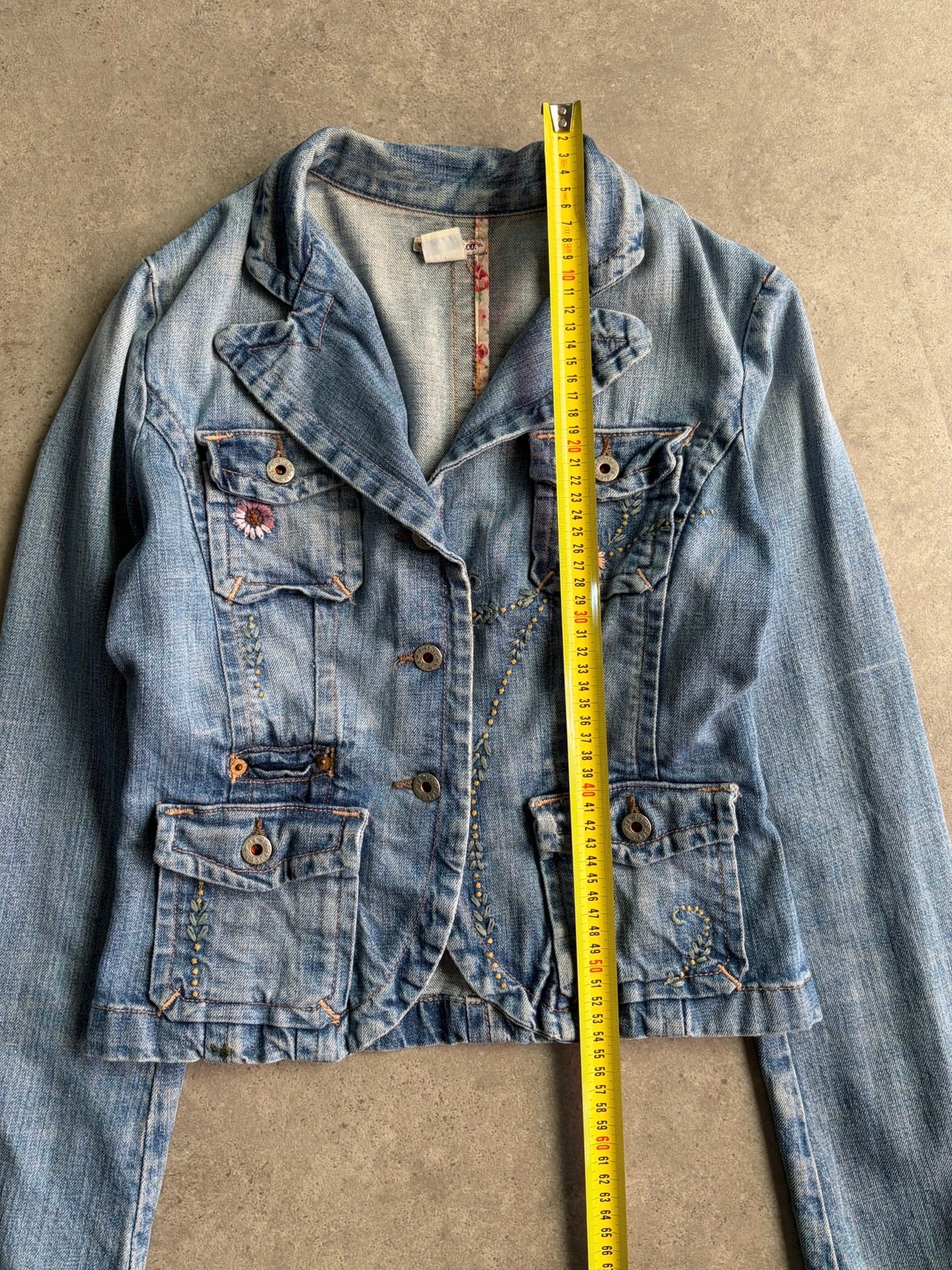 ג׳קט ג׳ינס Polo Jeans Co. עם רקמות פרחים וינטג׳ - XXS