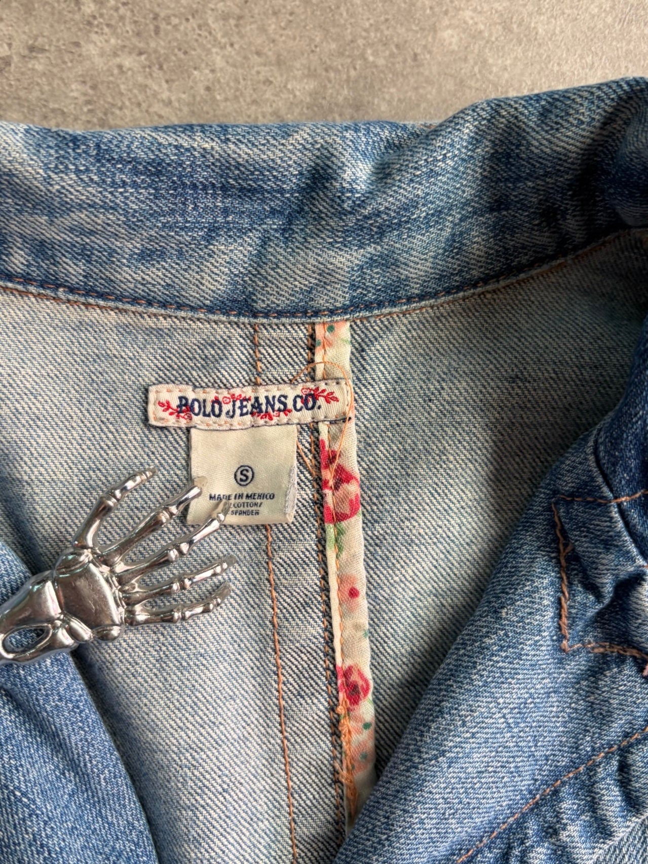 ג׳קט ג׳ינס Polo Jeans Co. עם רקמות פרחים וינטג׳ - XXS