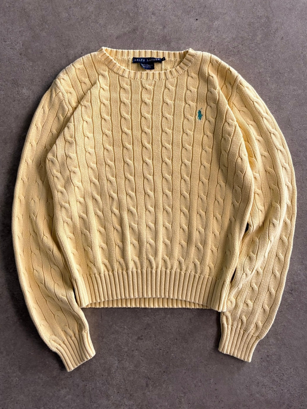 סוודר קייבל Ralph Lauren צהוב וינטג׳ - S