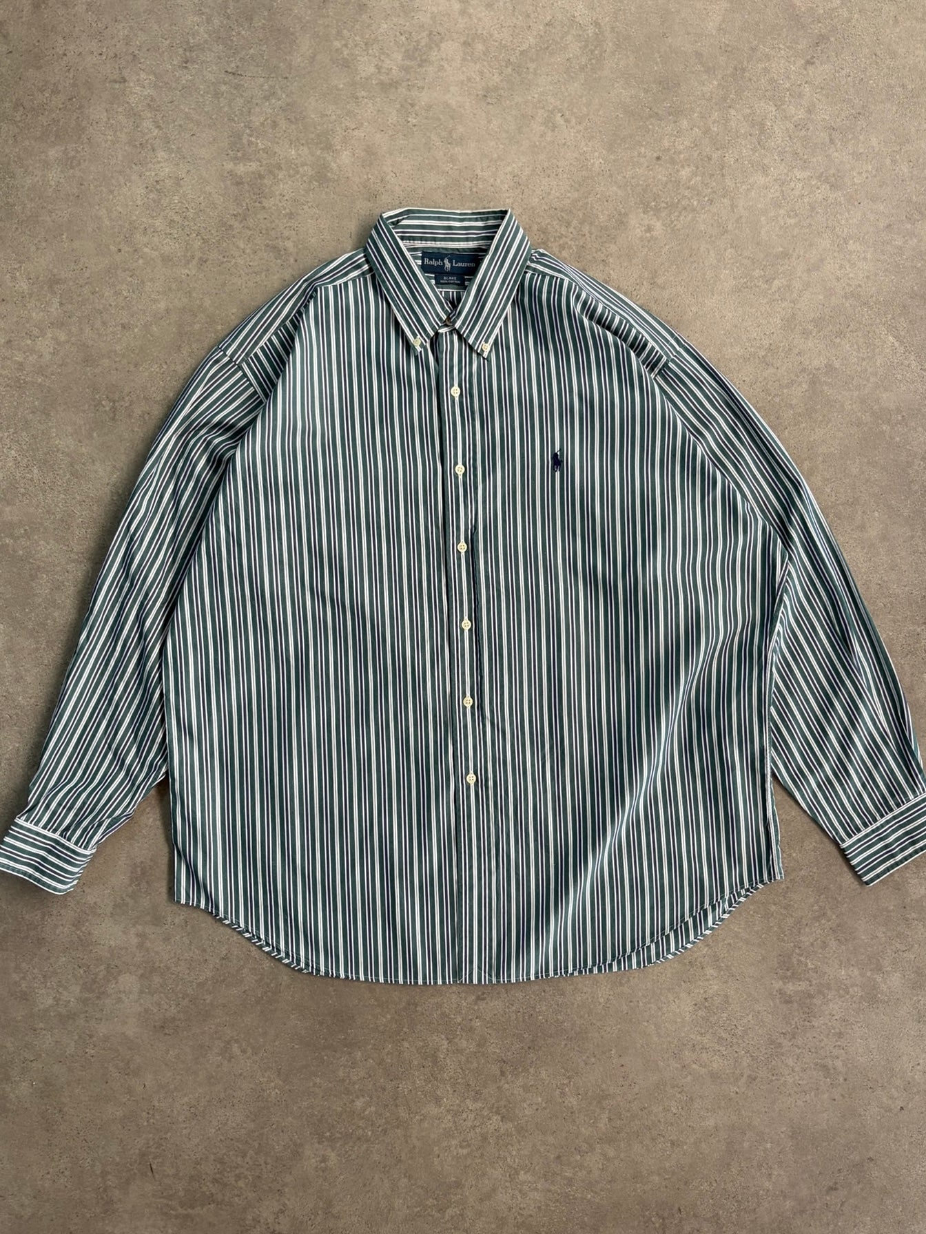 חולצת Ralph Lauren פסים ירוק ולבן וינטג׳ - 4XL