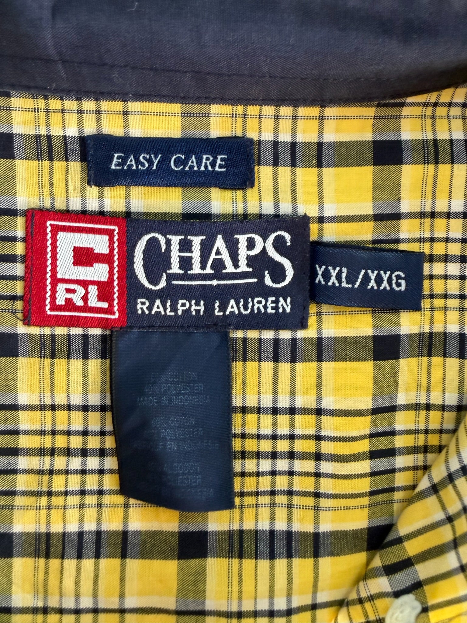 חולצת Chaps Ralph Lauren משבצות צהובה וינטג׳ - 3XL