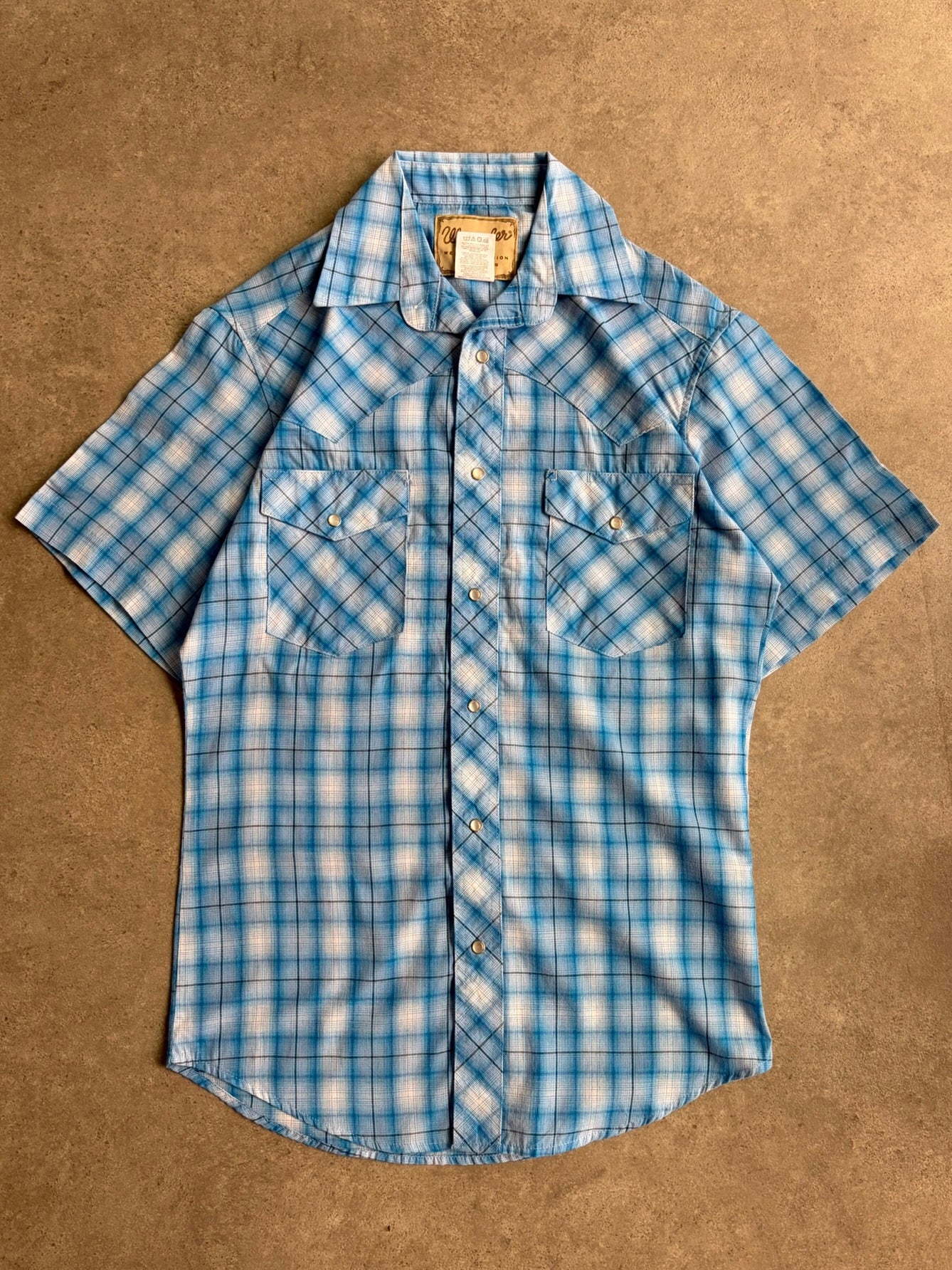 חולצת ווסטרן Wrangler משבצות כחולה וינטג׳ - S