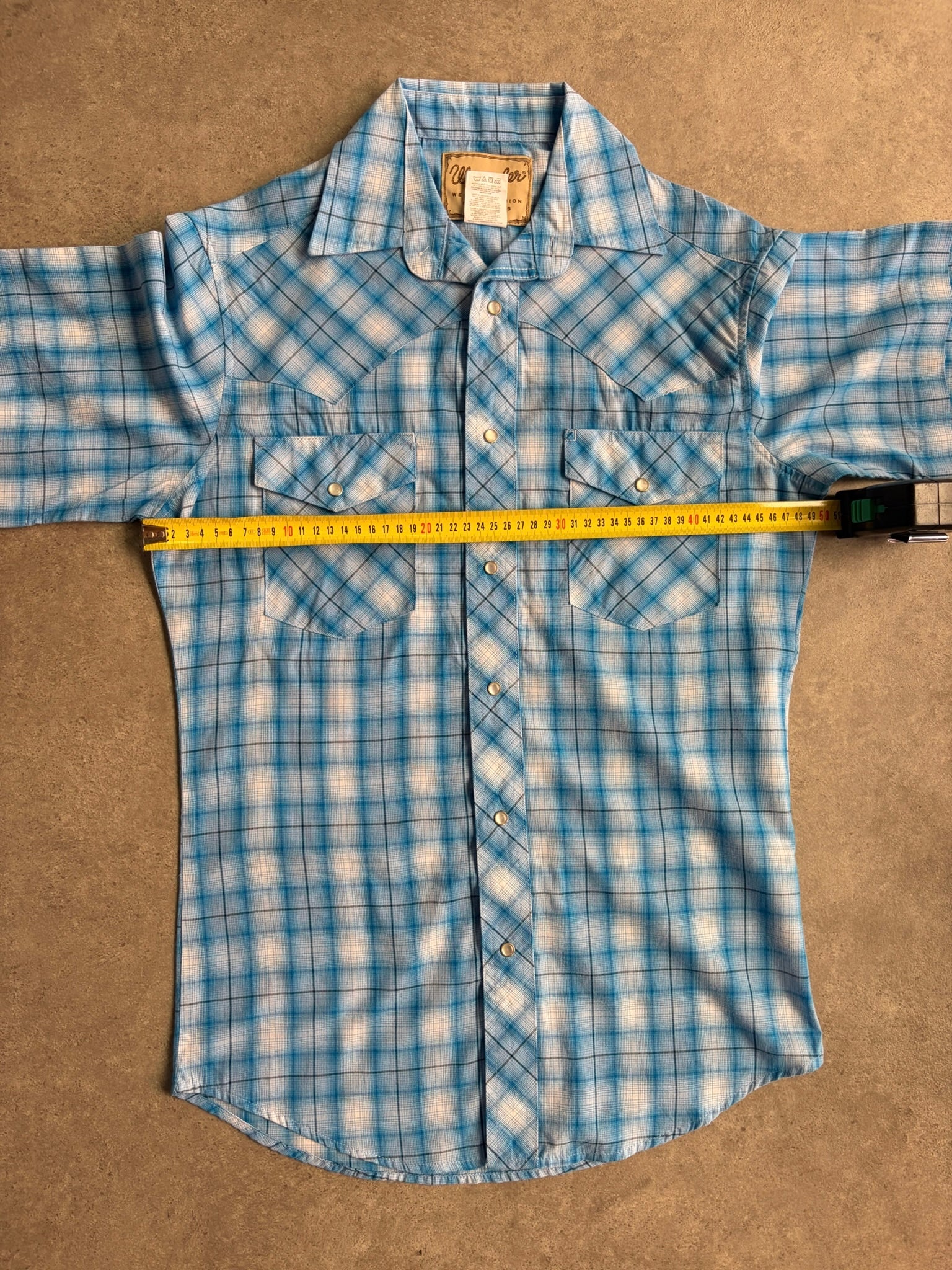 חולצת ווסטרן Wrangler משבצות כחולה וינטג׳ - S